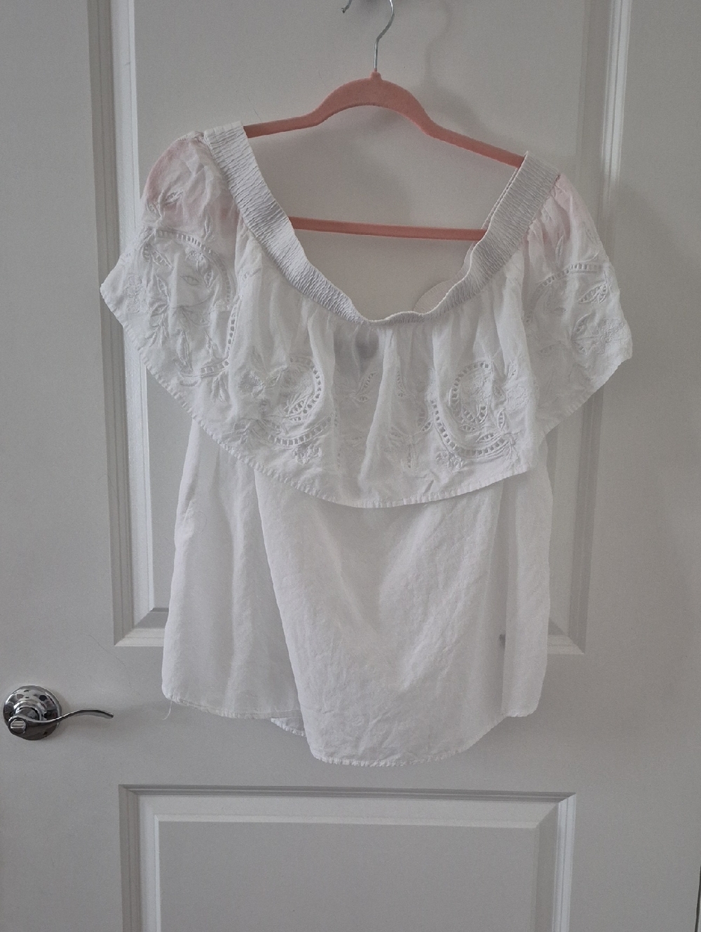 a.n.a White Off-Shoulder Eyelet Ruffle Top